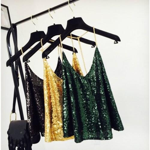 Women Lurex Tops Shiny Tanks Metal Chain Spaghatti Party Camisole Shimmer All Sequins Embellished Hot sale Vest