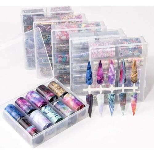 10 grids Nail Transfer Sticker Totem Printing Nail Stickers Watercolor Decals Starry Sky DIY Nail Salon Manicure Summer Nail Art