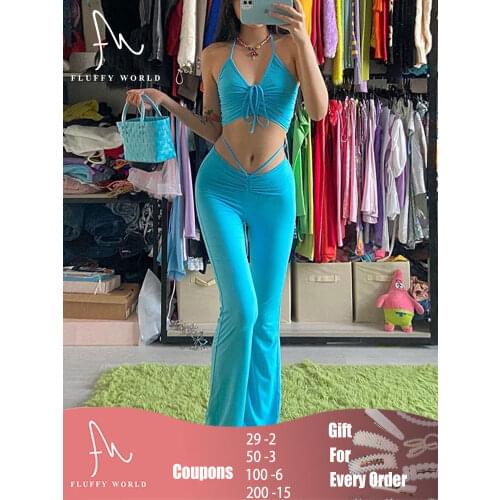 2021 Summer Women Matching Set Fashion 2-piece Outfit Set Sleeveless V-neck Solid Top and Long Flare Pants Set Sexy Casual Suit