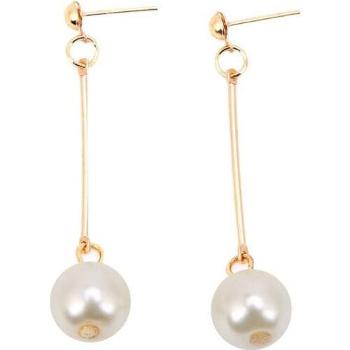 2021 New Elegant Simulated Pearl Stud Earrings For Women Gold Color Long Stick Earrings Wedding Party Jewelry Gifts
