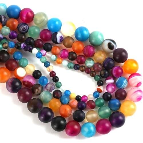 4/6/8/10mm Colorful Natural Stone Dull Polish Matte Frosted Striped Banded Agates Stone Loose Beads For Jewelry Making DIY