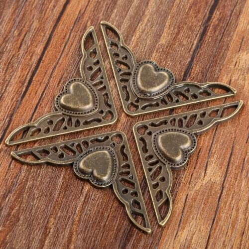 4pcs 35*35mm Corner Protectors Antique Bronze Heart Box Album corner Decorative Vintage Hollow Cover Jewelry Gift Case