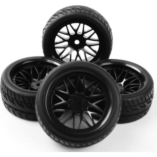 4pcs 1/10 Tires Wheel Rim Set 12mm Hex PP0150+BBNK Rubber Tires Fit HSP RC 1:10 Scale On Road Racing Car