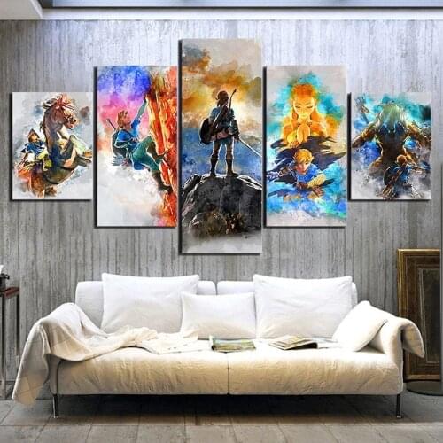 5 Panel Canvas Prints Zelda Gamer Anime Posters Abstract Manga Wall Art Paintings Home Decor Pictures for Living Room Decoration