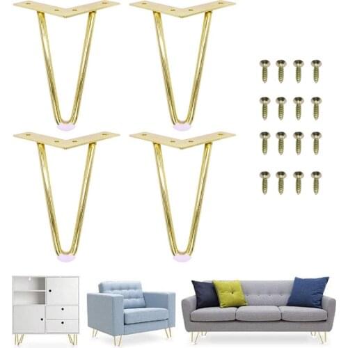 6 or 7Inch Gold Hairpin Legs 4 Easy to Install Metal Legs for Furniture Mid-Century Modern Legs for Coffee and End Tables Chairs