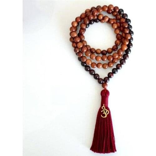 8mm Wood Bloodstone 108 Beads Handmade Tassel Necklace Buddhism Prayer Spiritua Yoga