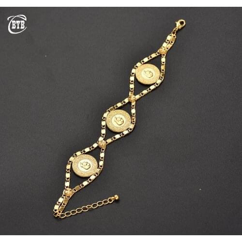 Arab Jewelry African Length 24CM Turkey Coin Bracelet for Women Gold Color Turks Simgesi Osmanli Turasi Muslim Islam Bangle