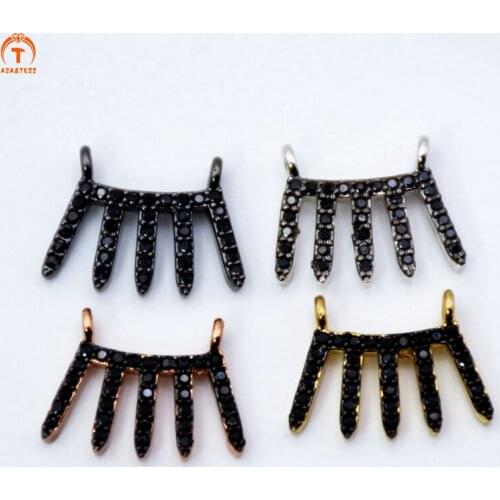 ASA&TESS CZ Micro Pave eyelash Connector pendant Cubic Zirconia Pave charms necklace for fashion jewelry making
