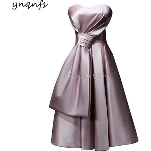 YNQNFS B23 Big Bow Pink Satin Knee Length Robe 2019 Bridesmaid Dresses Party Guest Wear
