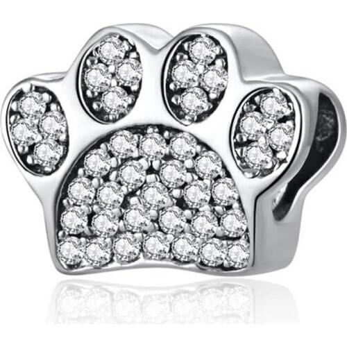 Authentic S925 Silver Bead DIY Jewelry Paw Prints Charm fit Lady Bracelet Bangle