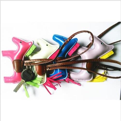 Free shipping Wholesale Handmade lady PU Leather Horse bag Charm keychain Accessories Random Color