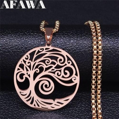 Rose Gold Stainless Steel Long Chain Necklaces for Women Tree of Life Necklace Chain Jewelry cadenas de acero inoxidab NXS02
