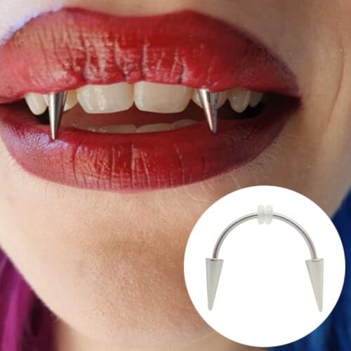 Dracula Nail Stainless Steel C Shape Smiley Piercing Jewelry Septum Piercing Body Jewelry Halloween Vampire Fangs Zombie Teeth