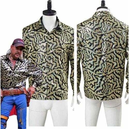 Tiger King JOE EXOTIC Adult Men Long Sleeve Shirt Unisex Top Suit Halloween Carnival Sequins Suit Clothing