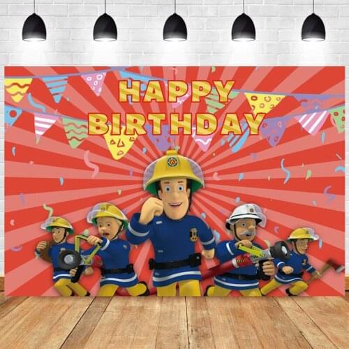Red Fireman Sam Photo Backdrop Boys Happy Birthday Party Station Photograph Background Banner Decoration