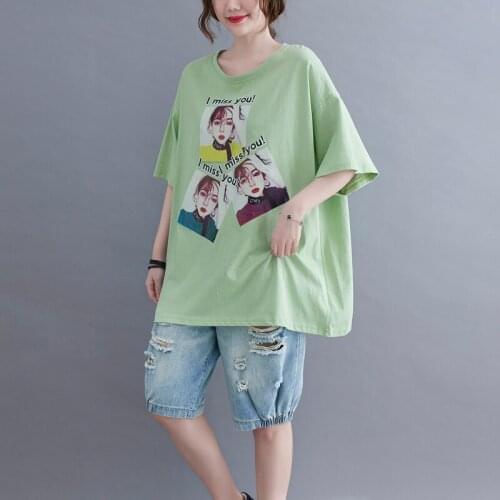 Oversized Tshirts 2021 New Arrival Cartoon Print Sweet Girl Loose Summer T Shirts Fashion Tops Pure Cotton Women Casual T-shirt