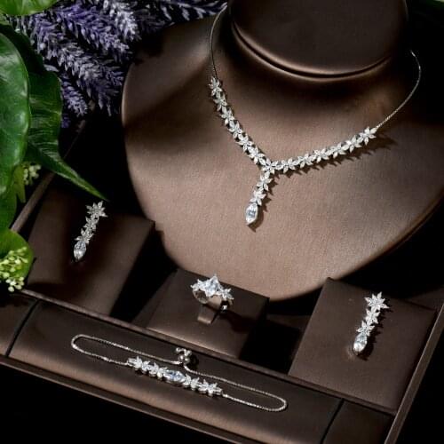 HIBRIDE New AAA Cubic Zirconia Water Drop Pendant Necklace and Earrings Bridal Wedding Jewelry Sets for Brides Party N-1577