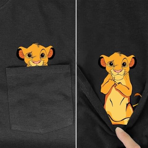 CLOOCL T-Shirt Fashion Brand Pocket Lion King Cartoon Cotton Printed T-shirt Men for Women Shirts Hip Hop Tops Funny Tees