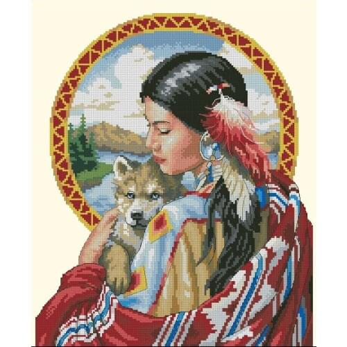 COTTON top Quality lovely counted cross stitch kit Guardian Spirit dimensions 00319 woman lady and dog wolf