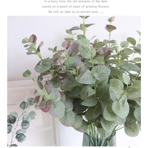 Artificial Leaves Branch Retro Green Silk Eucalyptus Leaf for Wedding Shooting Prop Home Room Wedding Plants Faux Fabric Decor