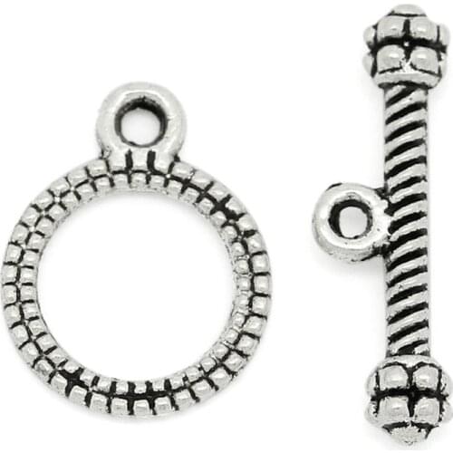 DoreenBeads Zinc metal alloy Toggle Clasps Round silver color Stripe13mm x10mm(4/8"x3/8")17mm x5mm(5/8"x2/8"),20 Sets Hot new