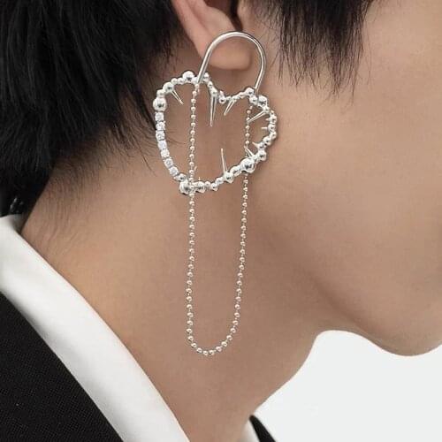 SRCOI Exaggerated Hollow Heart Long Tassel Dangle Earrings Silver Color Geometric Love Elegant Earrings Party Jewelry Accessorie