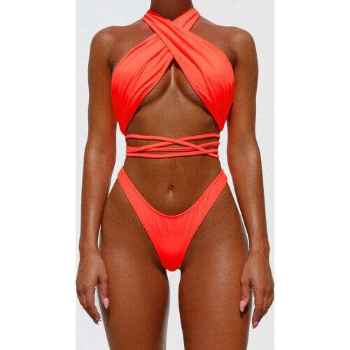 New Hot Summer Women Push-up Bandage Bikini Set Deep V-neck Lace Up Swimsuit Ladies Bathing Suit Push Up Swimwear Beachwear