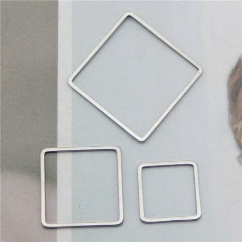 Julie Wang 12PCS Hollow Square Charms Stainless Steel Gold Silver Color Geometric Pendants Bracelet Jewelry Making Accessory