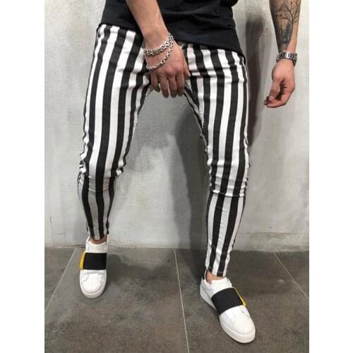 Fashion Mens Pants Sweatpants Joggers Slim Fit Black White Striped Plaid Trousers Mens New Casual Pencil Pants