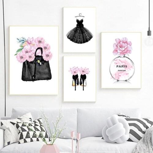 Fashion Paris Perfum Dress Handbag Nordic Posters and Prints Wall Pictures Watercolor Wall Art Canvas Painting Living Room Decor