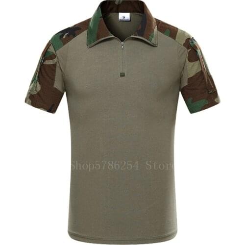 Camouflage Us Army Uniform Airsoft Tactical German Combat Men Male Military Patchwork Pocket Wwii Thin Short Sleeve Collar Shirt