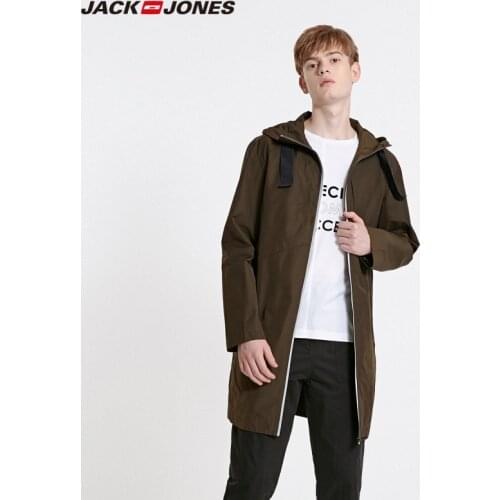 JackJones Mens Hooded Fashion Trench Coat Long Windproof Mens Trench Coat Jacket| 219121555