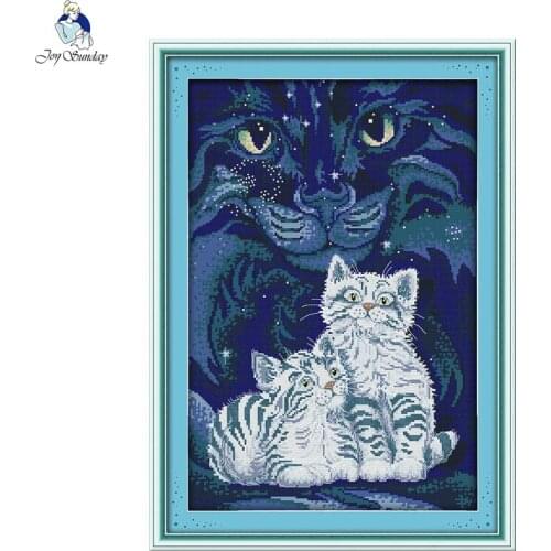 Joy Sunday Two Little White Tigers Pattern DIY Handmade DMC 14ct and 11ct Cross Stitch kit and Precise Printed Embroidery