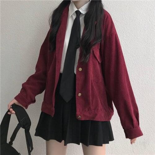 2020 New Japanese Style Sweet Cute Preppy Style Suit Collar Corduroy Long Sleeve Short Coat Womens Autumn and Winter Clothing