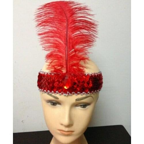 Wholesale Party Dance Ostrich Feather Headband Indian Sequins Feather Hair Band Fashion Show Props Headdress