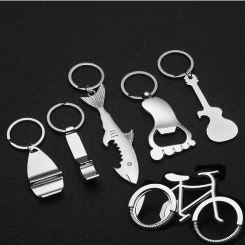 New Zinc Alloy Bicycle Guitar Shark Bottle Opener Keychain Men Women Creative Corkscrew Car Key Chain Ring Fashion Unique Gift