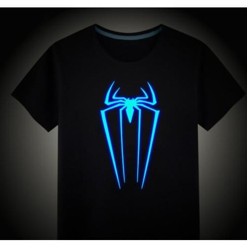 Suitable Height 100-185CM Children T-Shirt 100% Cotton Summer Tops Night Light Boys Girls Spider Luminous Logo T-shirt Clothing
