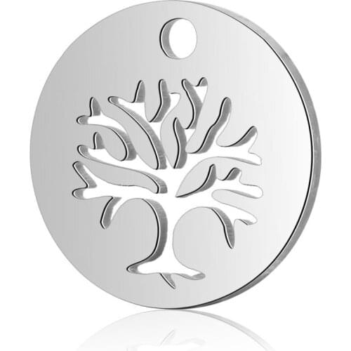 10pcs/lot 11.8mm Stainless Steel Tree of Life Pendant Bracelet Charms DIY Jewelry Making Handicraft Accessories Wholesale