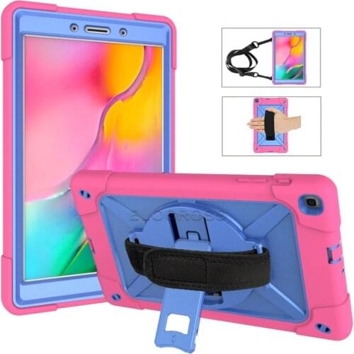 For Samsung Galaxy Tab A 8.0 Case 2019 SM-T290 T295 Heavy Duty Rugged Shockproof Case with Hand Strap Kickstand Shoulder Strap