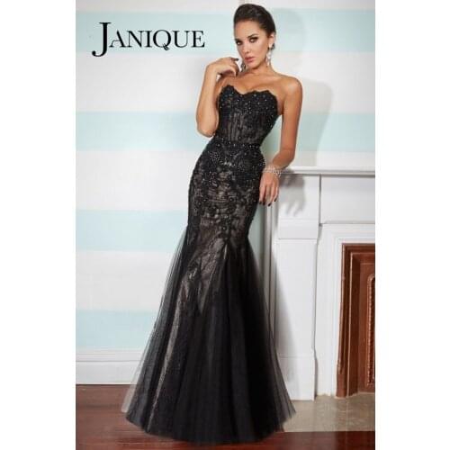 Sexy Tulle Backless Lace Black Sweetheart Formal Mermaid Janique Evening Dresses Party Evening Elegant Gowns 2015 robe de soiree