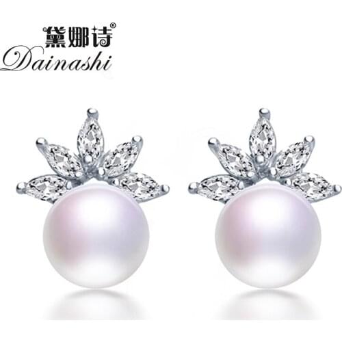 Dainashi High Quality 925 Sterling Silver Flower Earrings for Women 100% Genuine Natural Freshwater Pearl Stud Earrings Hot Sale