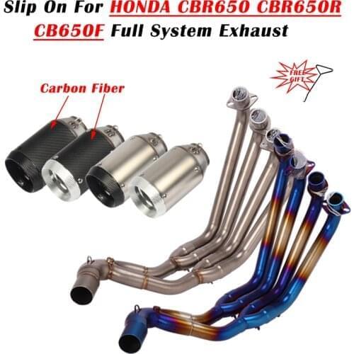 Slip On For Honda CBR650 CBR650R CB650F Motorcycle Exhaust Escape Full System Front Mid Modified Muffler Carbon Fiber Silencer