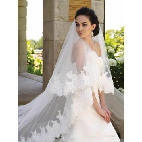 Cathedral Long White Bridal Veil With Comb Ivory Wedding Veil Two Tiered Bridal Lace Veil Wedding Accessories Veu De Noiva