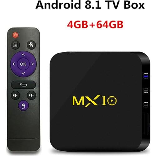 Latest MX10 Android 8.1 TV Box Rockchip RK3328 Quad-Core 4GB/64GB Wifi 4K USB 3.0 HDR H265 Media Player Box