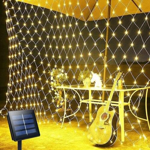 Solar Net Lights Outdoor Solar Fairy Light Waterproof Garden Lights Auto On/Off Curtain String Lights Icicle Lights for Wedding