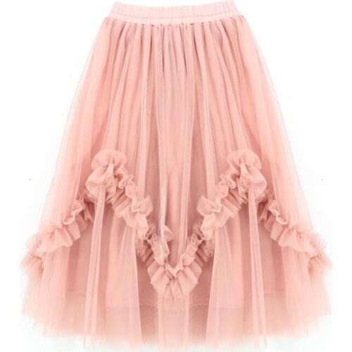 Unique Kids Children Pink Black Yellow Ruffles Tutu Skirt Summer Long Skirts with Cotton Lining Mesh Girls Pleated Pettiskirt