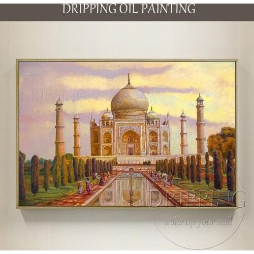 High Quality Classical Landscape Taj Mahal Oil Painting on Canvas Hand-painted High Quality Landscape Taj Mahal Oil Painting