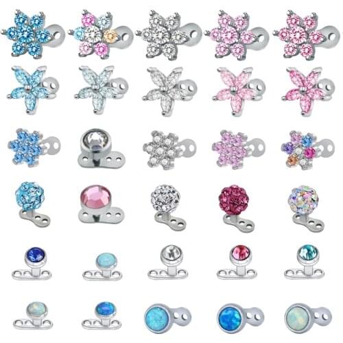 ZS Pink Blue Crystal Dermal Anchor for Women Opal Dermal Piercing Stainless Steel Skin Diver Dermal Piercing Hide In Jewelry