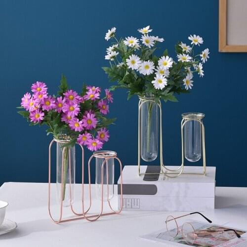 1Pc Nordic Geometric Iron Glass Vase Tube Flower Arrangement Hydroponic Plant Terrarium Desktop Ornaments