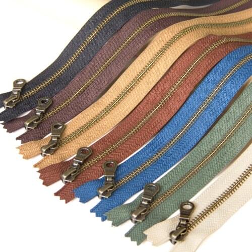 1pcs YKK 5# Metal Bronze Zipper Close-end Auto Lock DIY Bag Purse Boots Zipppers Accessories Crafters